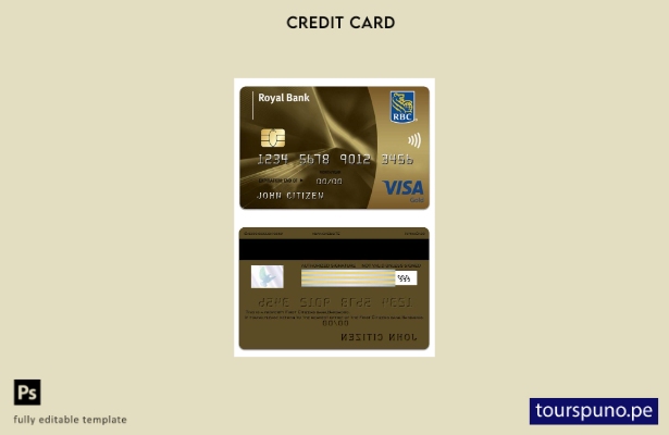 Plantilla dorada para visa del Royal Bank de Barbados lista para imprimir